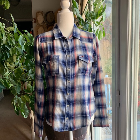 Hollister Pastel Plaid Flannel Shirt Sz M - Picture 2 of 11
